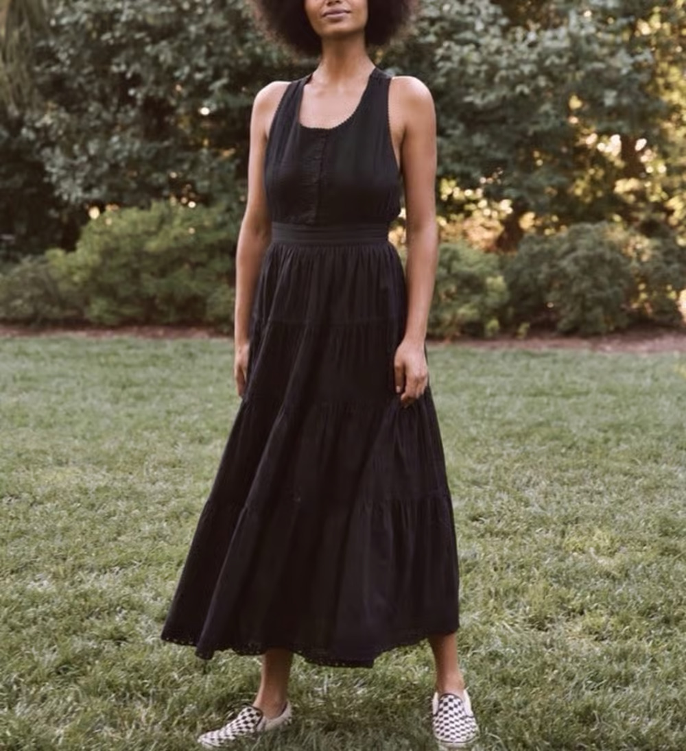 The Great. The Victorian Sleeveless Crossback Tiered Apron Dress Black Women's 2